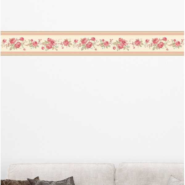 Red Barrel Studio® Peel And Stick Wallpaper Border Floral Red, Cream